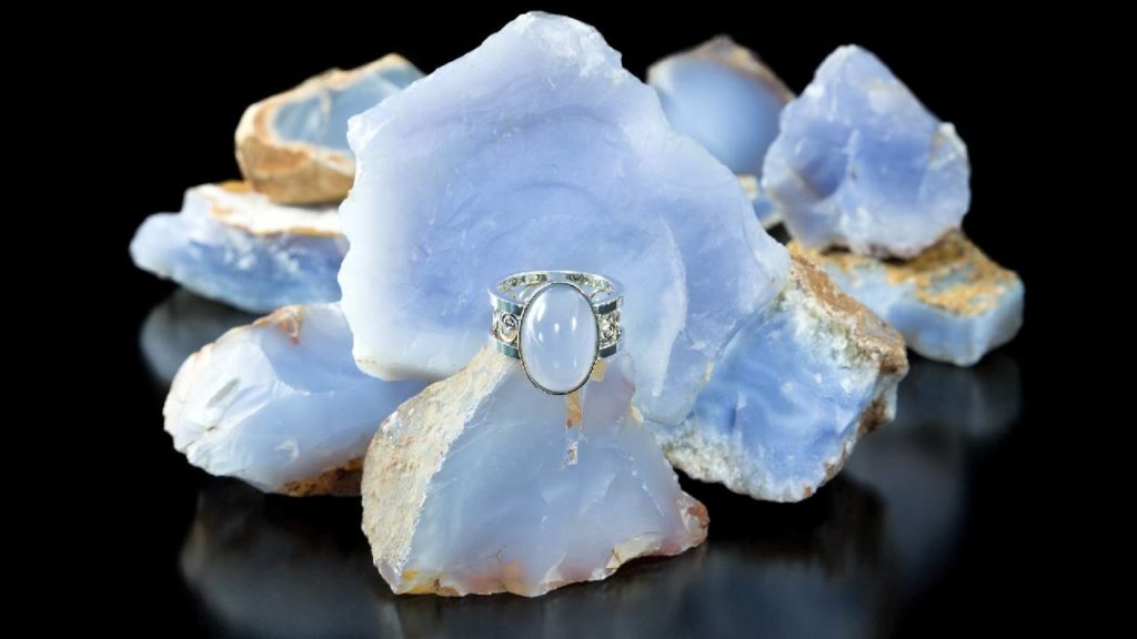 Blue chalcedony stones with a ring