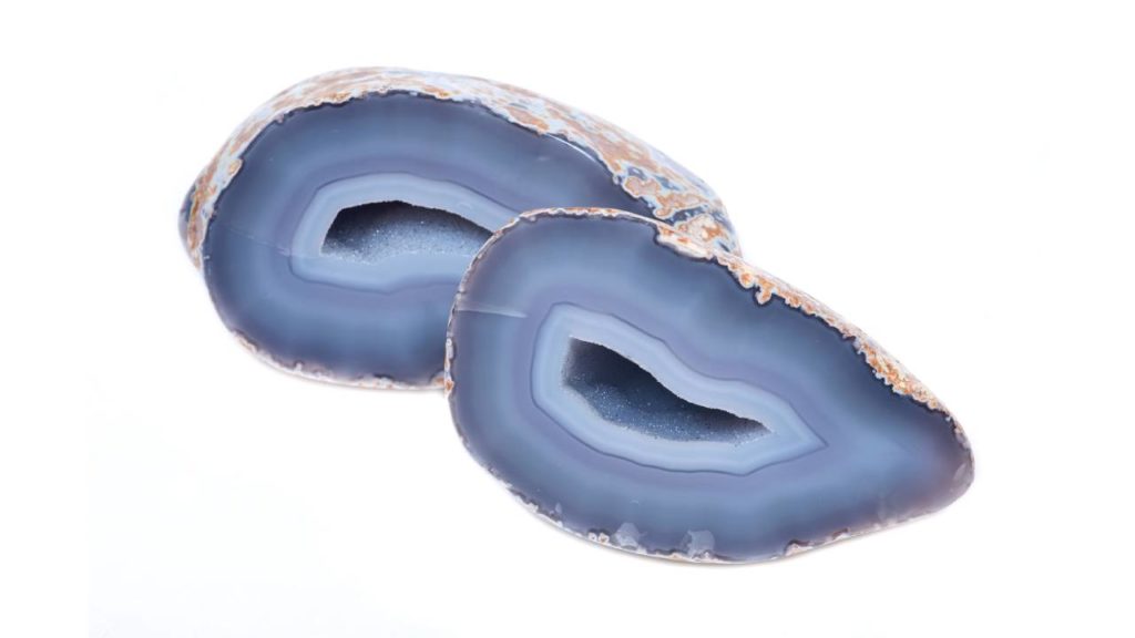 Two halves of blue lace agate geode