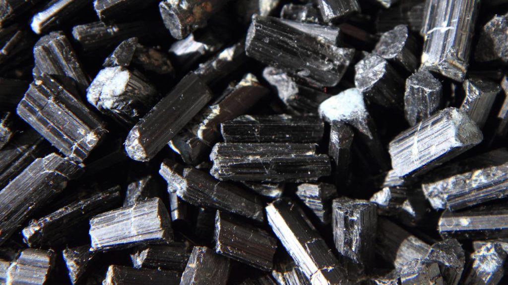 Close up of rough black tourmaline stones