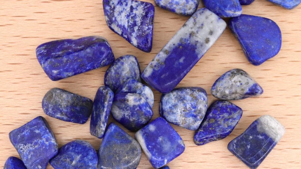 Close up of polished lapis lazuli stones