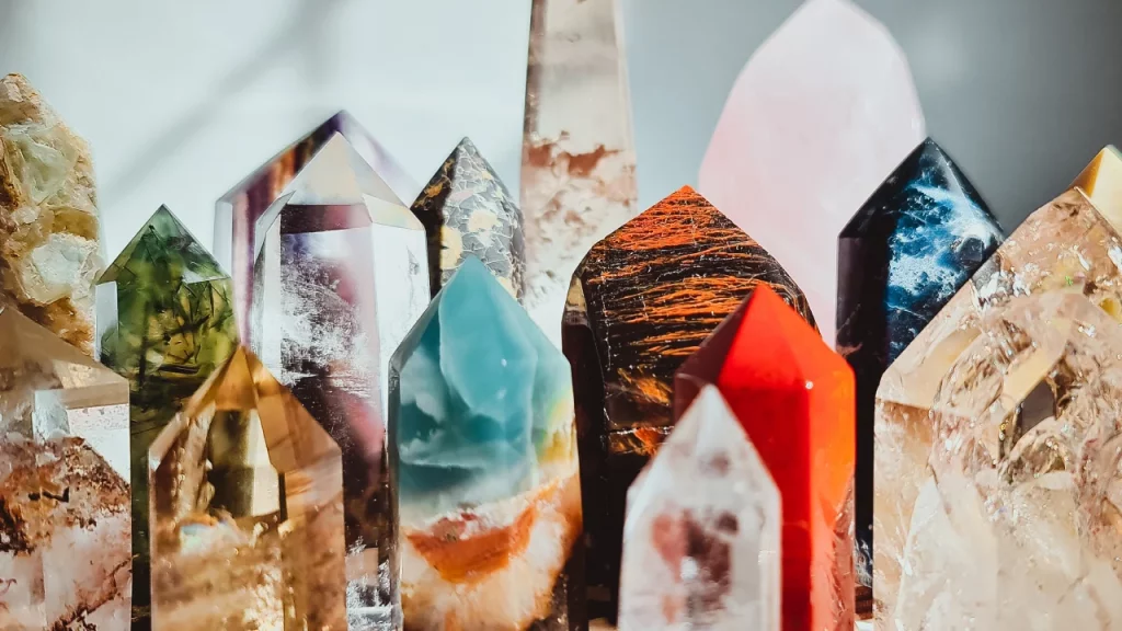 Colorful healing crystal towers