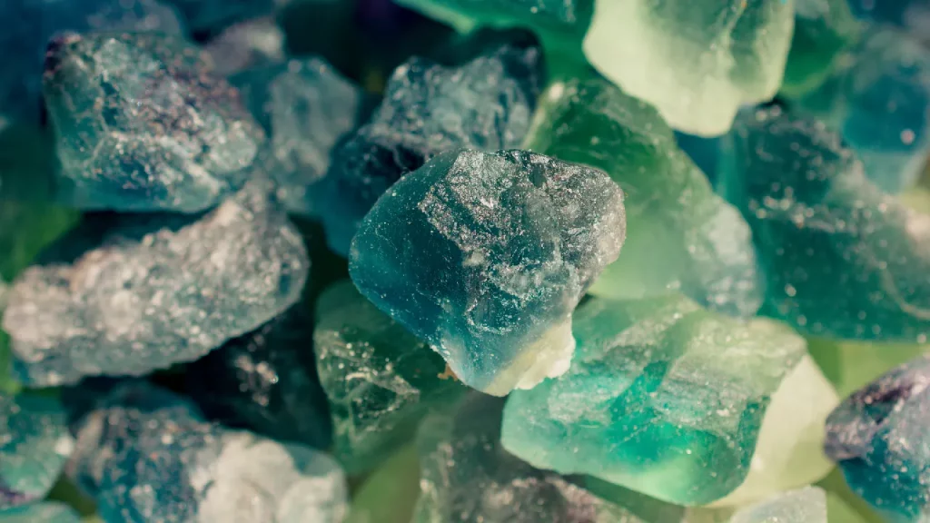 Close up of rough green fluorite