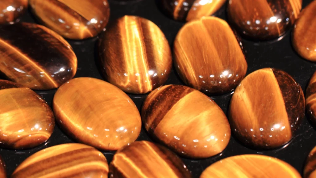 Close up of tiger eye worry stones