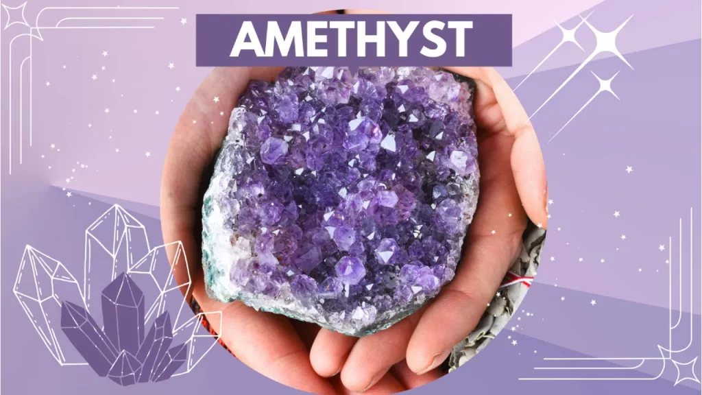 Two hands holding amethyst