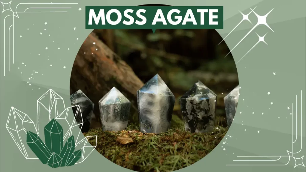 Moss agate crystal points