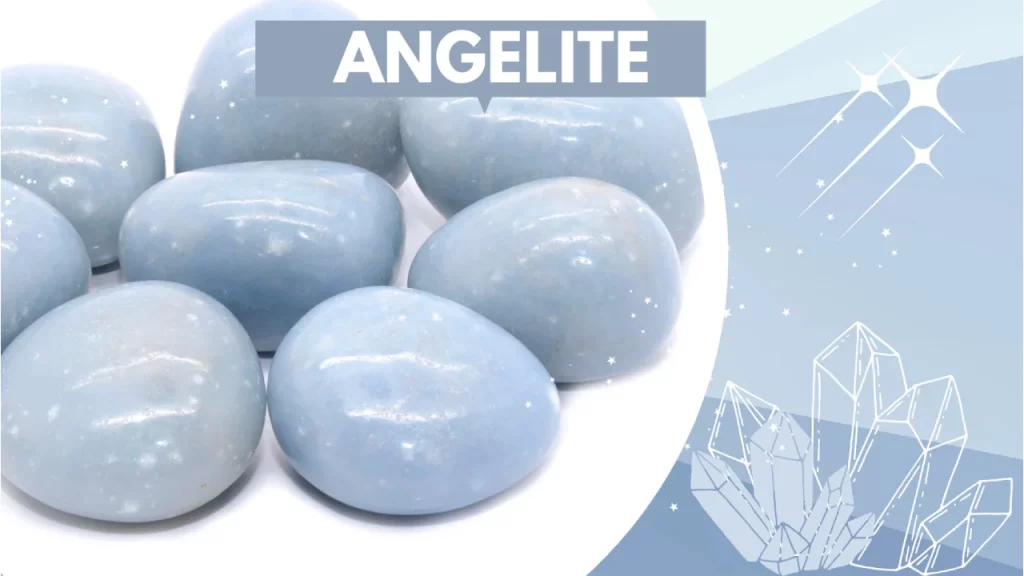 Tumbled blue angelite crystals for emotional exhaustion