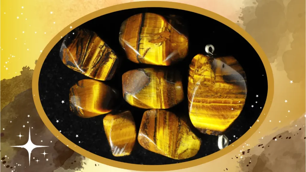 Close up of polished tigers eye crystals